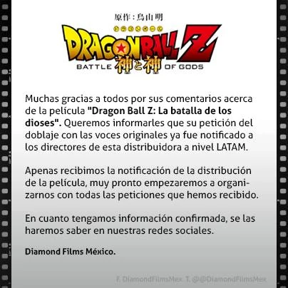 Diamond Films busca las voces originales para Dragon Ball Z: La batalla de los Dioses.